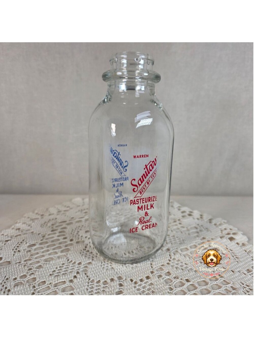 Vintage Milk Bottle Sanitary Pasteurized Milk Ice Cream Glass Farmhouse Decor